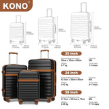 Kono Expandable 28 Inch Large Checked Luggage: ABS+PC Hardside Trolley Travel Case - Hard Shell Suitcase with TSA Lock, Black Brown