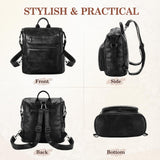 VASCHY Backpack Purse for Women,Vegan Fashion Leather Medium Convertible Ladies Backpack Shoulder Bag for Travel/Work/Diaper Black