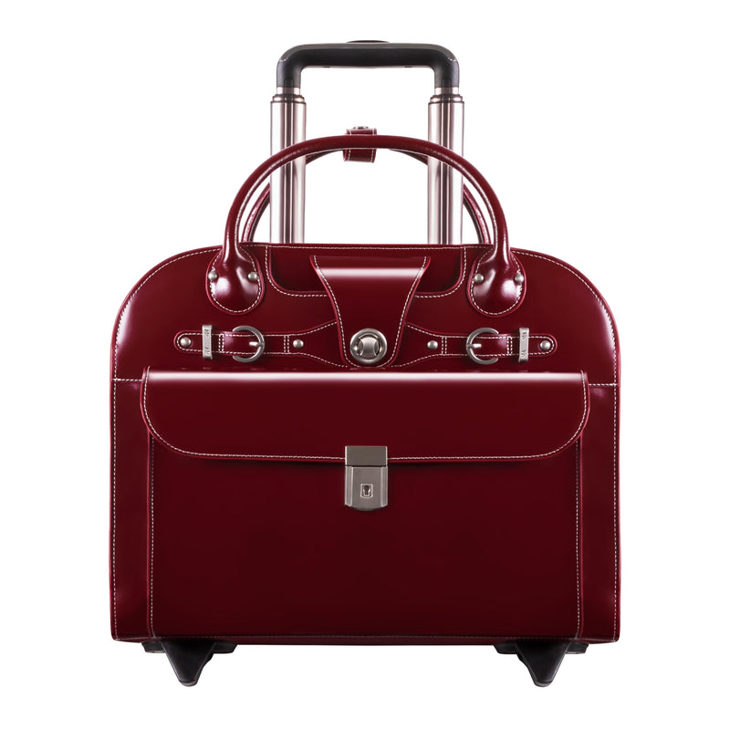 McKlein EDGEBROOK, Top Grain Cowhide Leather, 15" Leather Vertical Wheeled Ladies' Laptop/ Computer & Tablet Business Briefcase Bag/ Women's Rolling Overnight Travel Bag, Removable trolley case