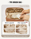 EACHY Travel Makeup Bag, Large Capacity Cosmetic Bags for Women, Waterproof Portable Open Flat Toiletry Bag Make up Bag with Divider and Handle, Gifts for Women (Brown, Large)