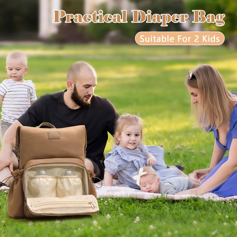 miss fong Diaper Bag Backpack - Baby Diaper Bag Neoprene Bag Large Capacity Neoprene Backpack with Diaper Changing Pad Pañaleras Para Bebe Baby Bag with 12 Pockets for Mom & Dad -Brown