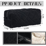 Hushee Black Velvet Makeup Bag Large Capacity Quilted Floral Cosmetic Bag for Women Cute Travel Zipper Toiletry Pouch Preppy Hair Tools Organizer Purse Clutch, 13.4" x 5.2" x 5.2"