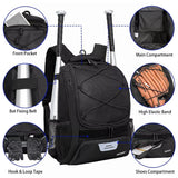 DAFISKY Baseball Bag Softball Backpack - Youth Adult T Ball Bat Equipment Bag with Bat and Helmet Holders, Shoe Compartment and Hook, Black