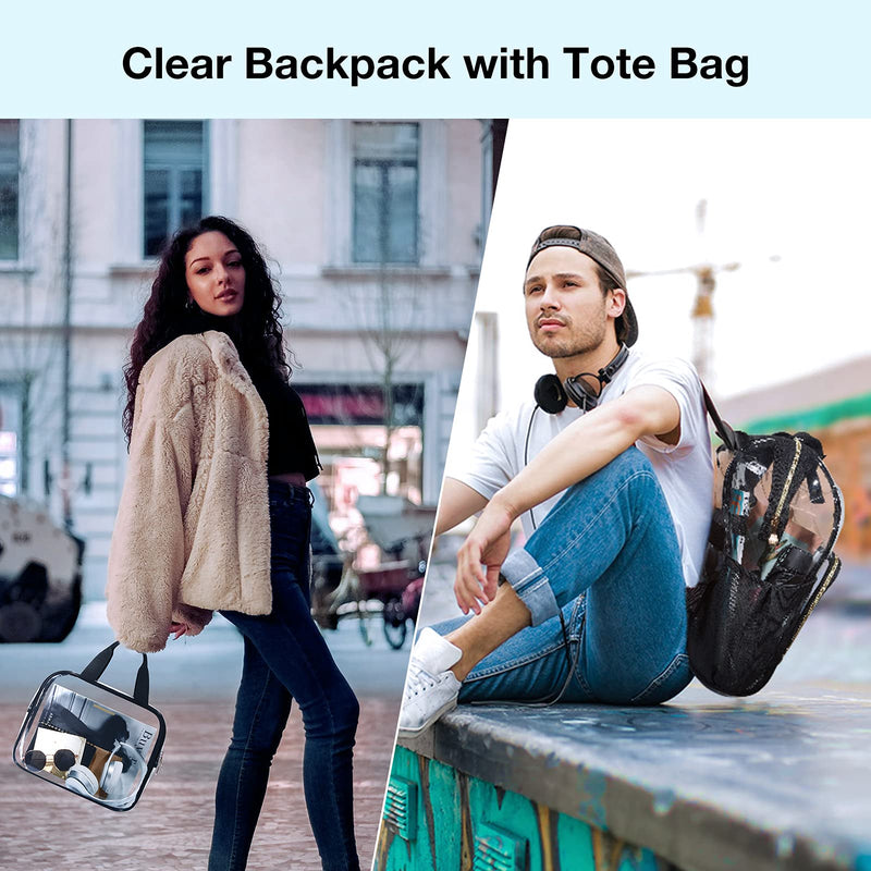 LIGHT FLIGHT Clear Backpack Heavy Duty Transparent Backpack Set See Through Bookbags Durable Backpacks for College, Security, Black