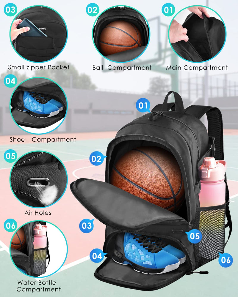 BROTOU Basketball Bag, Soccer Backpack Volleyball Football Backpacks Sports Gym Bags with Shoe and Ball Compartment