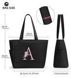 KALIDI Personalized Beach Tote Bag, Initial Alphabet Gift Zipper Grocery Bag for Mom Teacher Friend Wedding Daily Shopping, K