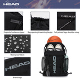 HEAD Waterproof Gym Sackpack for Sport with 2 Zipper Pockets, Large Drawstring Backpacks for Men with Side Pockets for Water Bottle