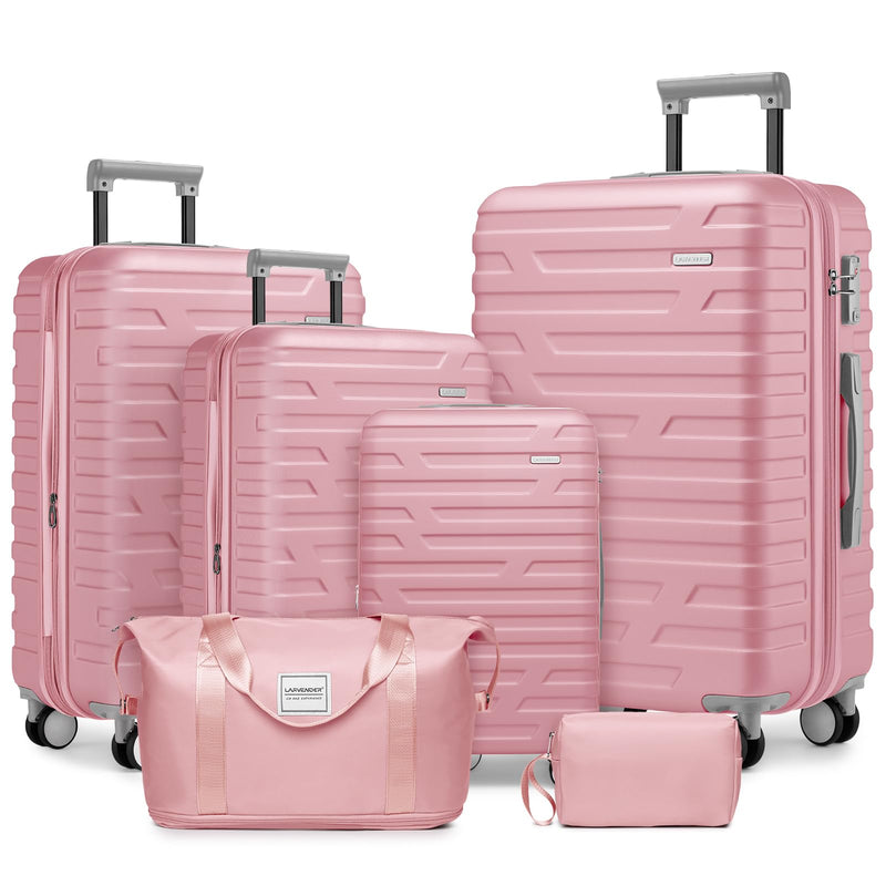 Clyrava Pink 6 Piece Luggage Set Hard Shell - Expandable Suitcases with Spinner Wheels and Duffel Bags for Family Travel, Durable Carry On Luggage Sets with Lock for Women and Girls