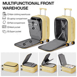 mixi Carry On Luggage, 20'' Suitcase with Front Pocket, Travel Rolling Luggage Aluminum Frame PC Hardside with Spinner Wheels & TSA Lock and Cover - Lark Yellow