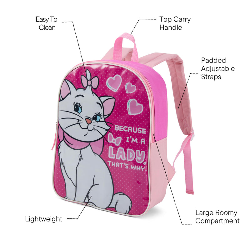 Disney Aristocrats Backpack for Kids - Cute & Durable Kids Backpack for Girls with Padded Straps & Zip Compartment - Ideal Toddler Bookbag for School & Travel - 15”