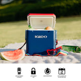 Igloo 11 Quart Tag-Along-Too Tailgating Cooler w/ 2-Day Ice Retention, Navy w/Rainbow Strap, 25 Qt