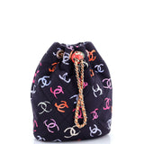 Chanel, Pre-Loved Logo Drawstring CC Bucket Backpack Quilted CC Printed Fabric Small, Blue