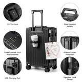 MYER Hard Case 24 Inch Checked Luggage with Spinner Wheels,Aluminum Luggage with 100% 3-Layer PC,Hard Shell Suitcases with Wheels,Cup Holder and USB Port (Classic Black, 24 inch)