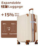 Coolife Luggage, Suitcase with Durable and Lightweight, Large Checked Luggage with ABS Hardshell Expandable, Dual Spinner Wheels, TSA Lock, and YKK Zipper (apricot white, L(28in))