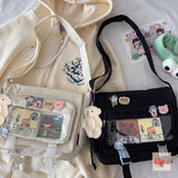 Ita Bag Crossbody - Kawaii Japanese Cute Anime Display Shoulder Bag with Pins & Bear Y2K Messenger Purse for Women (Black)