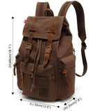 HuaChen Vintage Canvas Travel Backpack with Leather Trim, Laptop Padded Sleeve, Hidden Back Security Pocket, Fits 15-Inch, M32 Coffee Large