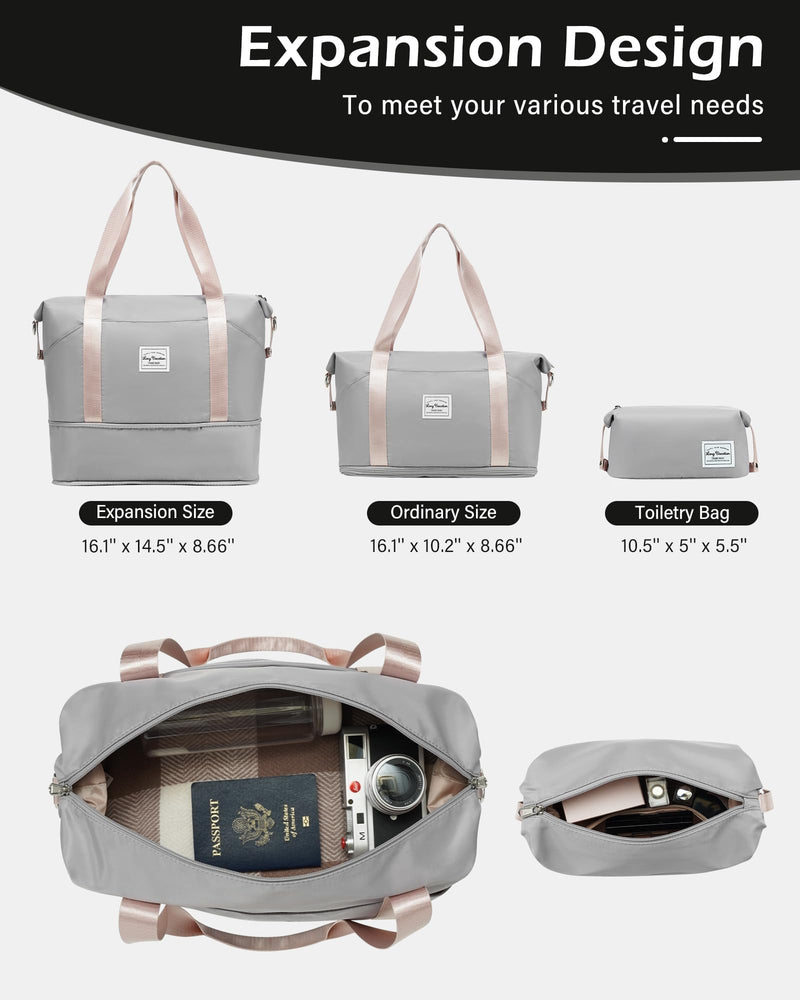 LONG VACATION 6 Piece Luggage Set Carry on Suitcase with ABS+PC hardshell, Spinner Wheels & YKK Zipper TSA Lock (GREY-PINK, 6 piece set)