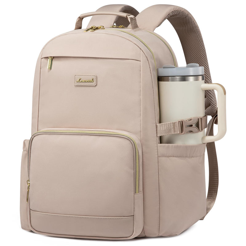 LOVEVOOK Laptop Backpack for Women with Pouch Pocket for Large Capacity Cup,15.6 Inch Laptop Computer Bag Travel Backpack Purse,Waterproof Work Business Backpack College Teacher Bags,Nude