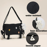 PRLINJSK Cute Messenger Bag for Teen Girls Women, Kawaii Crossbody Shoulder Purse with Pins and Stuffed Pendant Gift