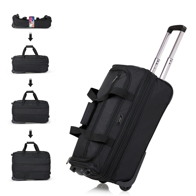 Hanke Expandable Carry On Luggage Suitcases with Wheels Foldable Duffle Bag for Travel Carry On suitcase Weekend Bag for Women Men（Black）