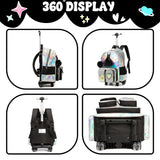 Meetbelify Rolling Backpack for Girls Backpack with Wheels for Elementary Student Kids Carry on Bag with Lunch Box Pencil Case for Girls Ages 6-8 Years Old