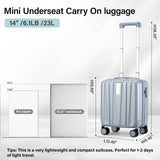 Hanke 14 Inch Underseat Carry On Luggage with Wheels Hard Shell Suitcases Carry On Bag Lightweight Small Mini Suitcase Travel Luggage for Travel（Gray）