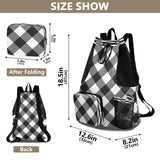 Quteprint Mesh Gym Swimming Bags for Men & Women, Black White Plaid Buffalo Large Drawstring Backpack with Dry-Wet Pocket, Lightweight Gym Bag for Sports, Travel, Beach, Workout Gear
