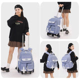 MITOWERMI Rolling Backpack for Girls, Backpack with Wheels for Boys, Kids Roller Trolley Bags Wheeled School Bookbag Blue-6 wheels