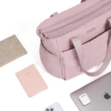 NISHEL Travel Puffy Tote Bag For Women, Ultra-Lightweight Large Tote Purse For Office Day And a Short Weekend, Peach Pink