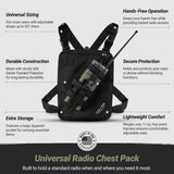 Lone Peak Black Padded Radio Chest Harness w/ Smartphone Pocket (9.5” X 8”)- Secure Fit Search and Rescue Gear - Universal Outdoor Tactical Walkie Talkie Harness- Radio Chest Pack for EMS- Made in USA
