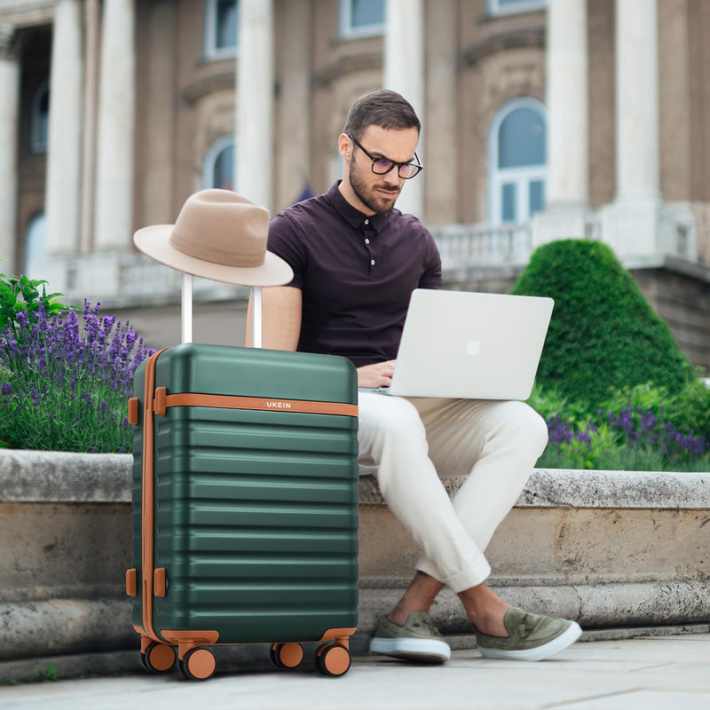 UKEIN Luggage Sets 3 Piece, Carry On Luggage 20In With Spinner Wheels,PC Hardside Suitcase Set with TSA Lock,Durable Carry On Suitcase With Travel Backpack for Men (Green, 3 piece set (20inch))