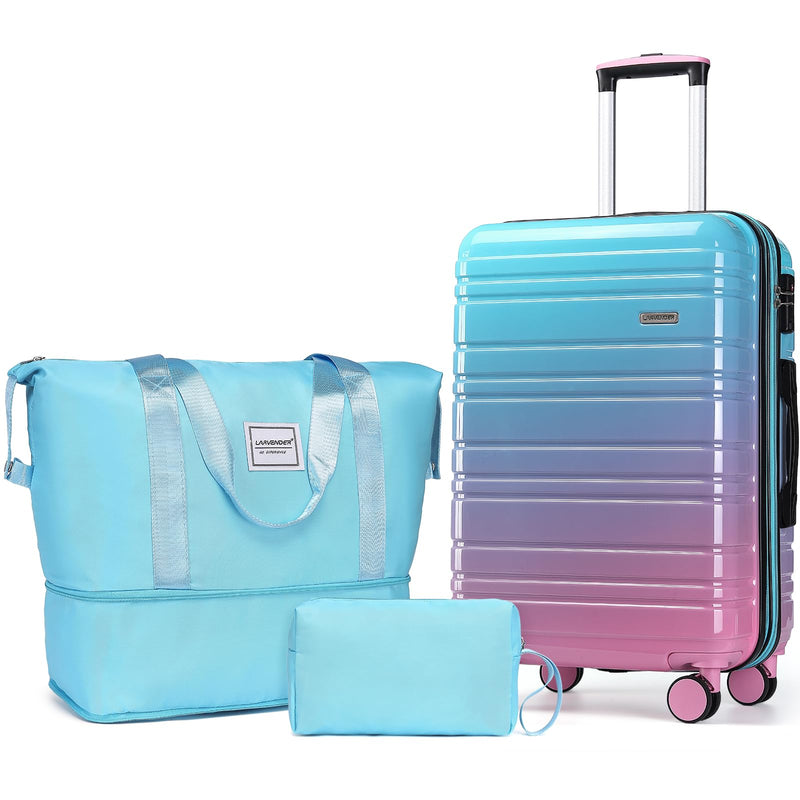 LARVENDER Luggage Sets 3 Piece, 20 Inch Carry on Luggage 22x14x9 Airline Approved Hardside PC+ABS Suitcase Set with Spinner Wheels TSA Lock, Lightweight Luggage Set for Women, Cotton Candy