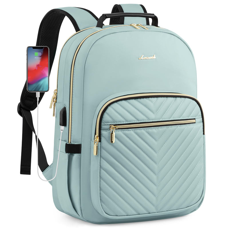 LOVEVOOK Laptop Backpack Purse for Women, Work Travel Computer Bags, College School Backpack for Student Girl, Quilted Casual Daypack with USB Port, Fit 15.6 Inch Laptop, Mint Green