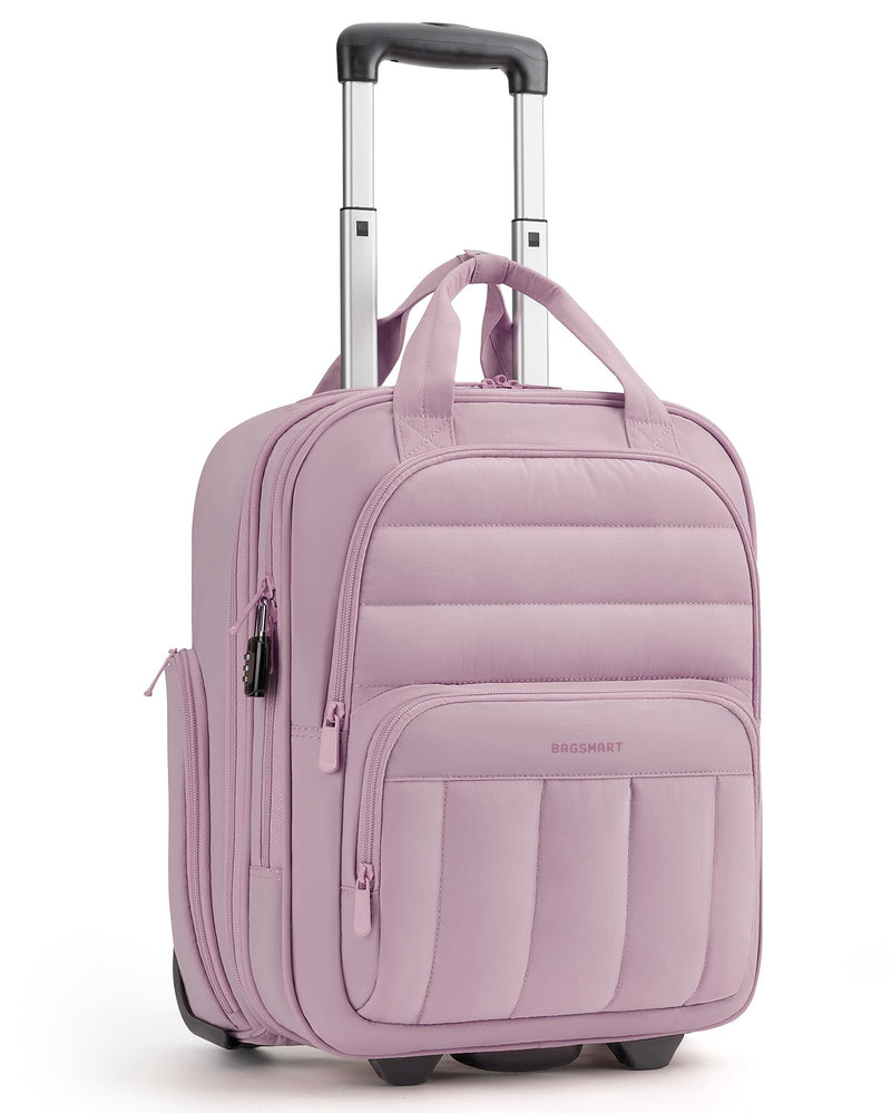 BAGSMART Small Underseat Carry on Luggage with Wheels, 16 inch Small Under Seat Luggage, Lightweight Travel Suitcase for Women, Mist Purple