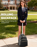 Arcoyard Rolling Backpack for Women, 15 inch Lightweight Wheeled Roller Laptop Backpack for Adults, Water Resistant Underseat Carry On Luggage Bag, TSA Friendly Anti Theft Business Gear, Black Gold