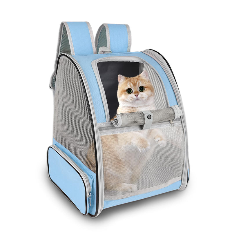 Cat Backpack Carrier,Pet Carrier Airline Approved for Small Dog Cat Puppy Kitten Bunny,Ventilated Mesh Design Animal Backpack for Hiking Camping Travel Bag (Blue)