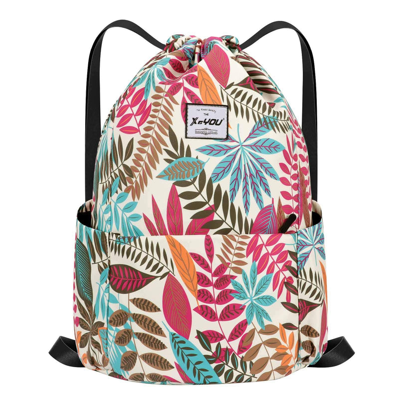 XEYOU Drawstring Sports Backpack Lightweight Gym Yoga Sackpack Shoulder Rucksack Casual Outdoor Daypack for Women and Men (Colorful Leaves Pattern)