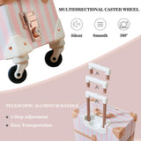 UNIWALKER Vintage Luggage Set, 2 Piece Faux Leather Carry on Suitcase with Spinner Wheels TSA Lock and Cosmetic Train Case for Women, Pink Strip, 20"+12"