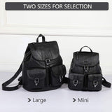 VASCHY Mini Backpack Purse for Women, Fashion Faux Leather Buckle Flap Drawstring Backpack for College with Two Front Pockets Black