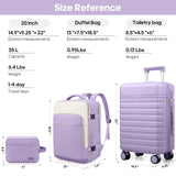 UKEIN Luggage Sets 3 Piece, Carry On Luggage 20In With Spinner Wheels,PC Hardside Suitcase Set with TSA Lock,Durable Carry On Suitcase With Travel Backpack for Men (Violet, 3 piece set (BP/20inch))