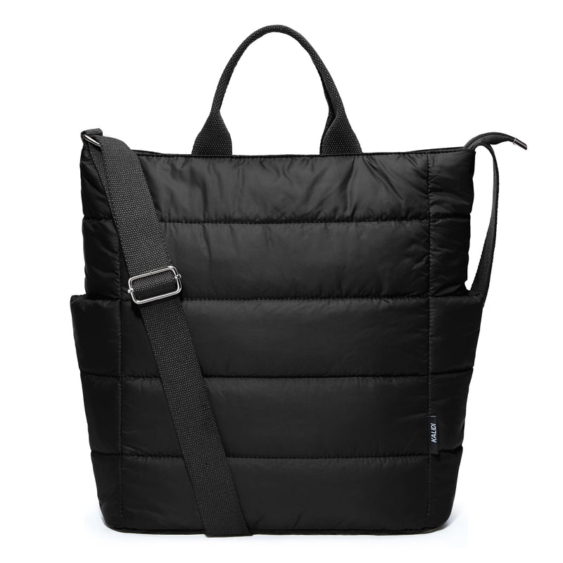 KALIDI Quilted Tote Bag, Puffer Hobo Bag Anti Splash Crossbody Zipper Gym Bag Large Casual Travel Work Daily Women, Black