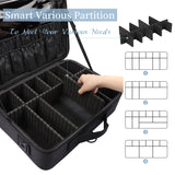 gzcz Large Capacity Travel Makeup Train Case,Professional Cosmetic Bags for Women,Portable Makeup Brush Bag Organizer Storage with Adjustable Dividers and Shoulder Strap