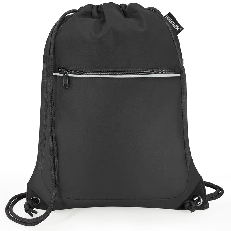 HOLYLUCK Drawstring Backpack Small Gym Bag with Mesh Pockets String Bag Backpack for Men Women, Black