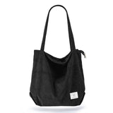 KALIDI Women Corduroy Tote Bag Large Shoulder Bag with Zipper Pockets Big Capacity Casual Handbags Shopping Bag for Girls, Black