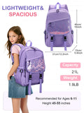 VASCHY Backpack for Girls, Cute Elementary School Bag Bookbag for Primary Schooler Kids with Sparkling Sequin Clear Pocket Purple