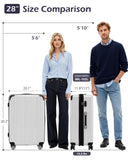Coolife Luggage, Suitcase with Durable and Lightweight, Large Checked Luggage with PC+ABS Hardshell Expandable, Dual Spinner Wheels, TSA Lock, and YKK Zipper (white grid new, L(28in))