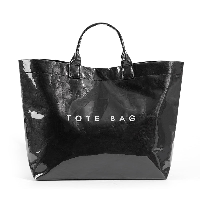Lushandy PVC Tote Bag Women's Plastic Tote Purse Large Letters Print Hobo Handbag for Work, Beach, Gift (Black)