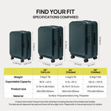 NINETYGO Top Opening Carry On Luggage 22x14x9 Airline Approved, Expandable & Lightweight, Scratch Resistant PC Hardside with Deep Cabin Design, TSA Lock & 360° Spinner Wheels (Forest Green, Alps)