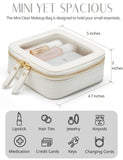 Small Cosmetic Bag for Purse Mini Makeup Bag for School Cute Clear Make Up Pouch for Travel Tiny Leather White Make Up Organizer Case for Backpack Toiletry Bag Waterproof Square Pouch with Zipper