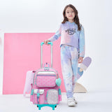 Meetbelify Pink Backpack with Wheels for Kids - Cute Carry On with Lunch Box & Pencil Case for Elementary Students - Travel Suitcase for Girls 8-10